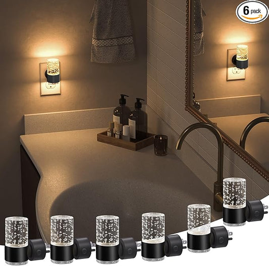 NIORSUN Night Light Plug into Wall, Dimmable Nights Lights with 3 CCT & 5 Brightness Levels, Slim Acrylic Plug in Night Light, Auto Dusk to Dawn Sensor for Stairs, Hallway, Bathroom, Black, 6 Pack