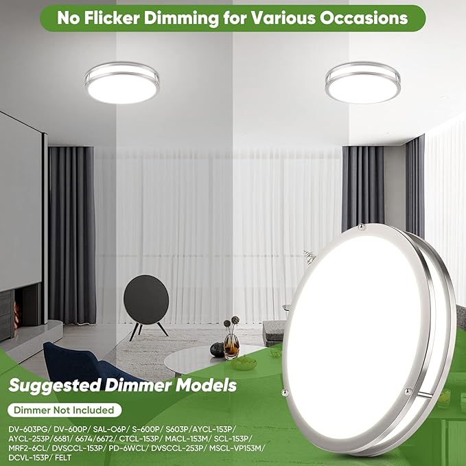 36W 3600lm Super Bright LED Light Fixtures, 2PACK Modern Flush Mount Ceiling Lights Daylight White 5000K, 13 Inch Dimmable Lamps for Kitchen Bathroom Hallway Bedroom, Brushed Nickle