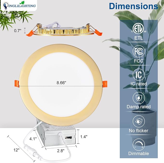 DLLT LED Recessed Ceiling Light: 24 Pack 8 Inch Slim Recessed Lighting for Kitchen - 5CCT Dimmable Canless Wafer Downlight for Living Room - 1800LM Brightness 18W LED Can Lights for Bedroom ETL FCC