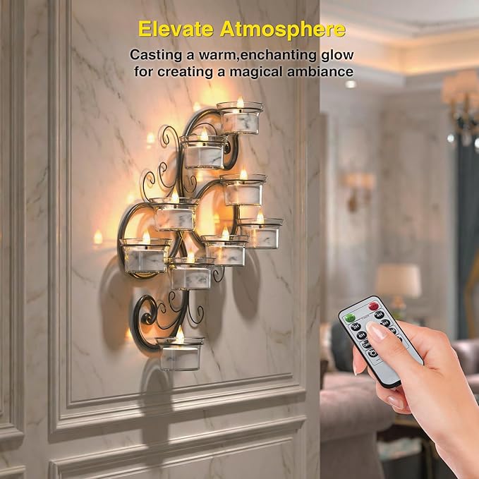 Flameless Tea Lights Candles with Charging Station,White Marble Pattern,LED Tea Lights Candles with Remote Control Timer for Valentine's Day,Centerpiece Table Decorations,Anniversary,Home Decor,6-Pack