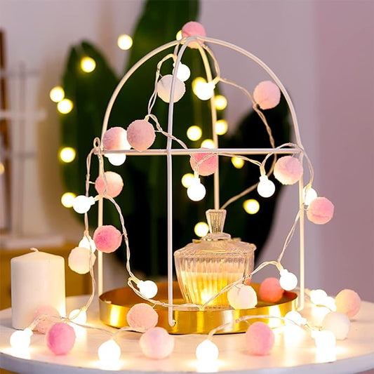 ChiRee Indoor String Lights 6.56 Feet Pom Poms Fairy 20 LED Battery Operated Ball Warm White Globe Colorful Decor for Home Bedroom Kids Playhouse Holiday Christmas
