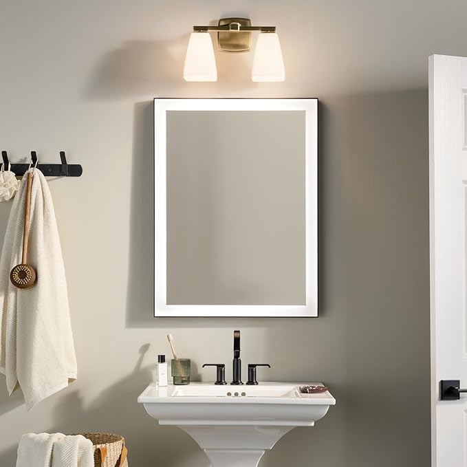 Kichler Marant 14.25" 2-Light Vanity Light Fixture with Opal Glass in Champagne Bronze for Bathroom Over Mirror, Modern Wall Mount Lighting (14.25" W x 9.5" H), 55215CPZ
