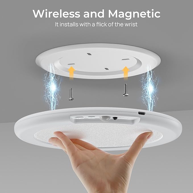 HURYEE Magnetic Wireless Ceiling Lights, Battery Operated Ceiling Light wiht Remote, Rechargeable Motion Sensor Closet Light for Shower Bathroom Hallway Porch