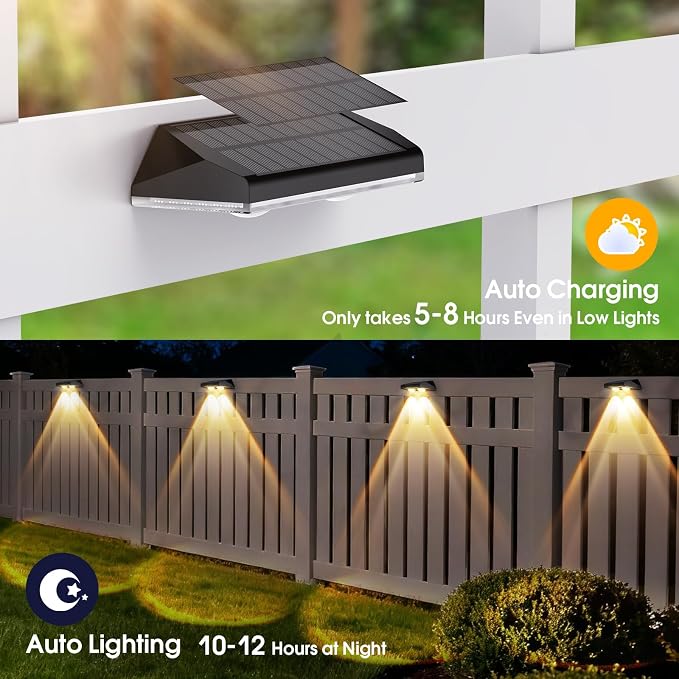 AUDLES Solar Fence Lights Outdoor Waterproof, Fence Lights Solar Powered with 3 CCT Modes, Solar Wall Light for Outside, Step, Patio, Garden, Deck, Stairs - 12 Pack