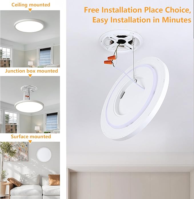 2Pack 12 Inch 2400LM LED Flush Mount Ceiling Light with Night Light, 24W Dimmable & 3000K/4000K/5000K 3CCT Selectable, Slim Round Light Fixtures for Bedroom, Black