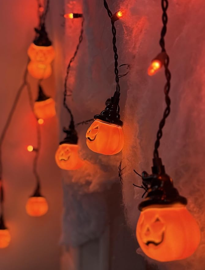 Halloween Curtain Lights,7FT Short Curtain Window Lights with 25 Light,Vintage LED Halloween Decorations Light for Indoor, Bedroom,Door,Stair,Yard, Fall Party