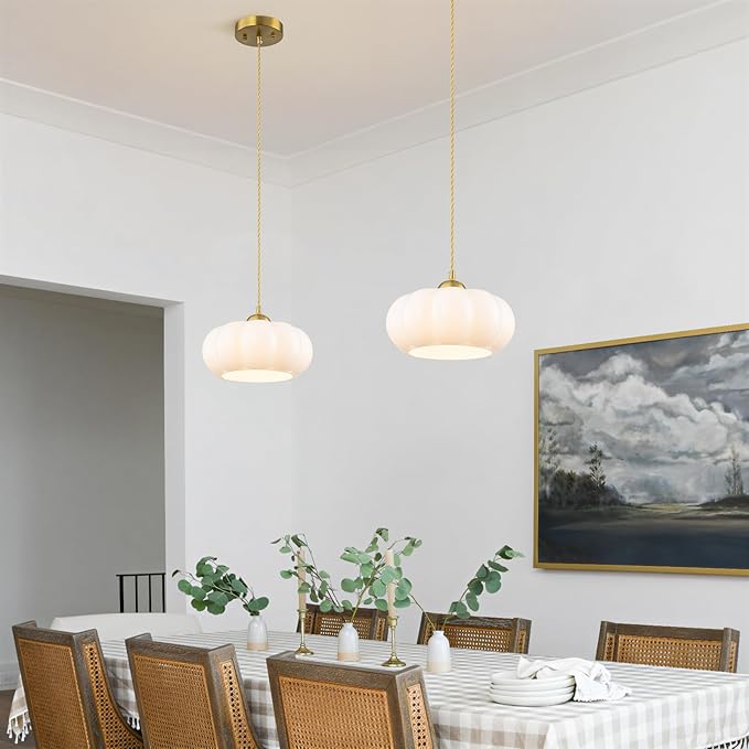 9.84" Mid-Century Modern Pendant Lights Kitchen Island,1-Light Brushed Gold Kitchen Light Fixtures with Opal Milky White Glass Shade,Dimmable Mini Hanging Light fixture for Bedroom,Hallway,Entryway