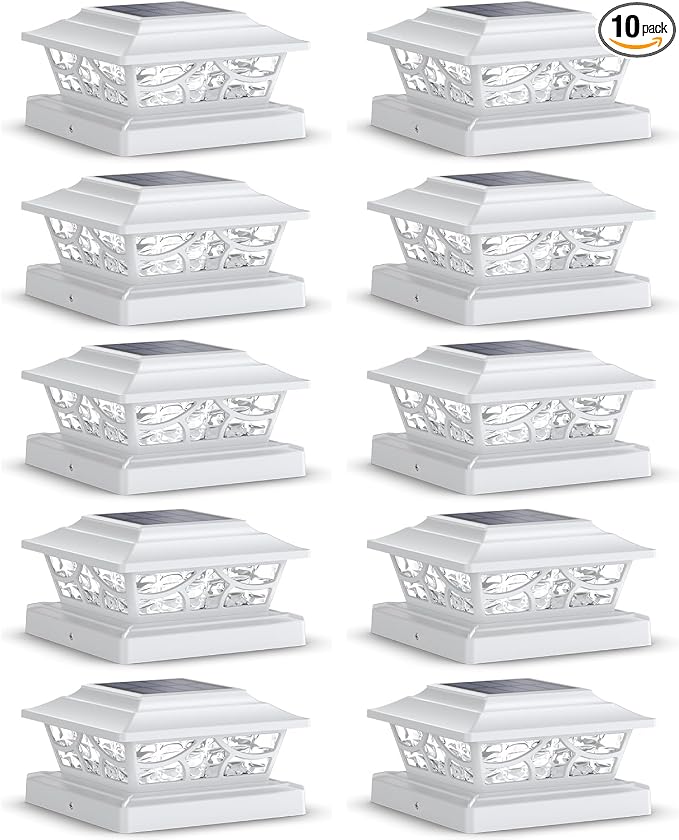 SIEDiNLAR Solar Post Lights Outdoor 4 Modes Fence Deck Post Cap Light for 4x4 5x5 6x6 Wooden Vinyl Posts Garden Patio Decor, Warm White & Cool White Dynamic Lighting White (10 Pack)