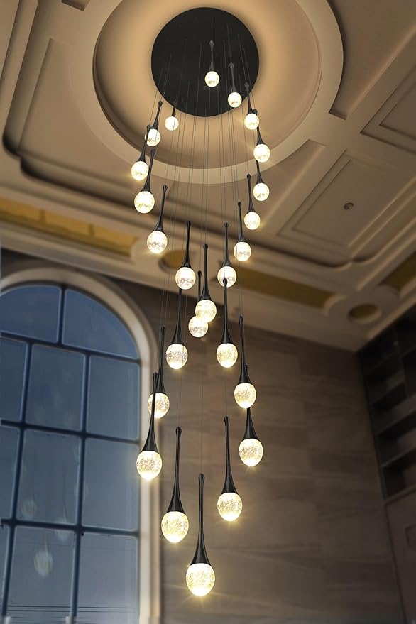 ykolupty Modern Crystal Chandelier 25-Lights Raindrop Chandeliers LED Dimmable High Ceiling Pendant Light Black Large Chadnelier for Foyer Entrance Living Room