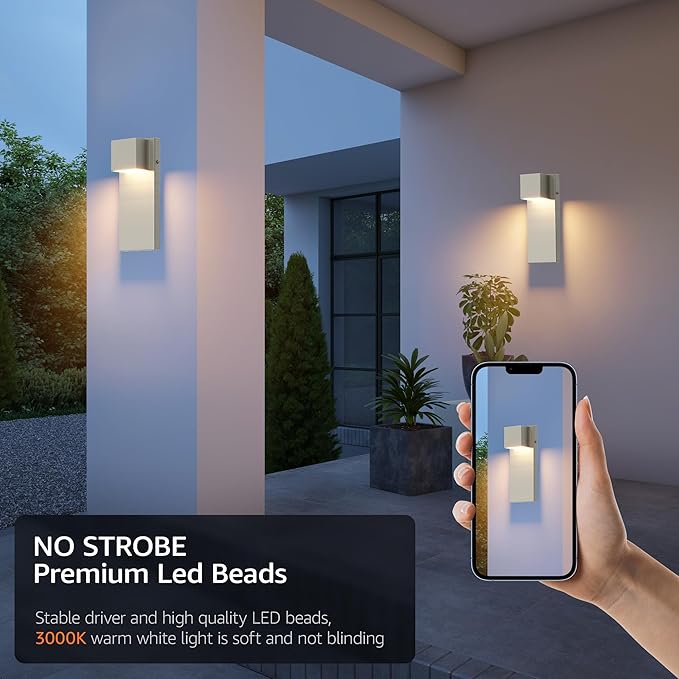 2 Pack 13" Modern Outdoor Led Wall Light,16W 3000K 1200Lumen Porch & Patio Hardwired Wall Mount Wall Sconces,Exterior IP65 Waterproof Aluminum Wall Lamp for Front Door Garage Garden(Nickel)