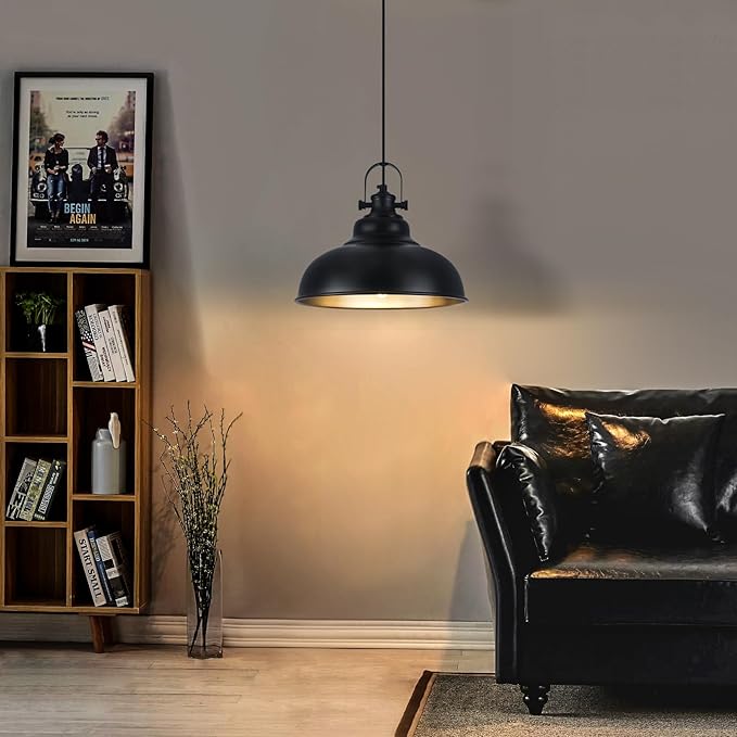 Black Pendant Lights Kitchen Island, 11.4 Inch Dome Pendant Light, Farmhouse Pendant Light, Island Pendant Light for Kitchen Island, Dining Room, Living Room (3 Pack)