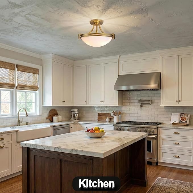 Bektas Semi Flush Mount Ceiling Light Fixture 12inch Brushed Gold Light Fixture with Milk Glass for Bedroom Kitchen Bathroom Hallway Foyer Dinning Room Hall Entryway