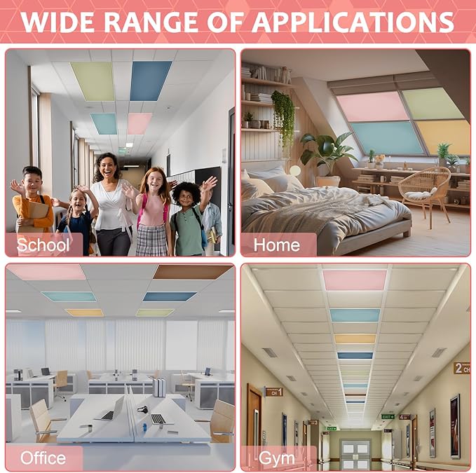 QOUBAI 12PCS Fluorescent Light Covers, 4 x 2 Feet Magnetic Light Cover Fluorescent Lights Shade Panel Positive Inspirational Ceiling Lights Filters for Office Classroom Home Drop Ceiling Boho