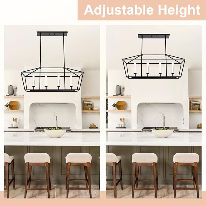 4-Light Kitchen Island Lighting, Modern Black Dining Room Chandelier Over Table Pendant Light Fixture, E12 Bulb Base