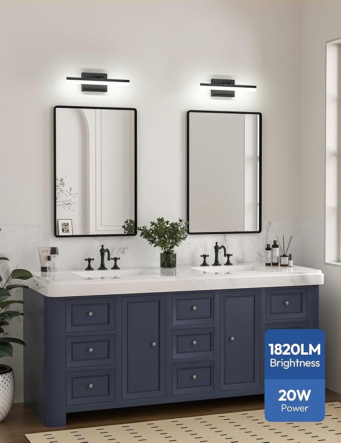 VOLISUN Modern Bathroom Vanity Light 15.7 inch, 20W Dimmable 5CCT Led Bathroom Light Fixture Over Mirror, Black Bar Vanity Light for Bathrooms Mirror Cabinets Bedroom-ETL Certificated