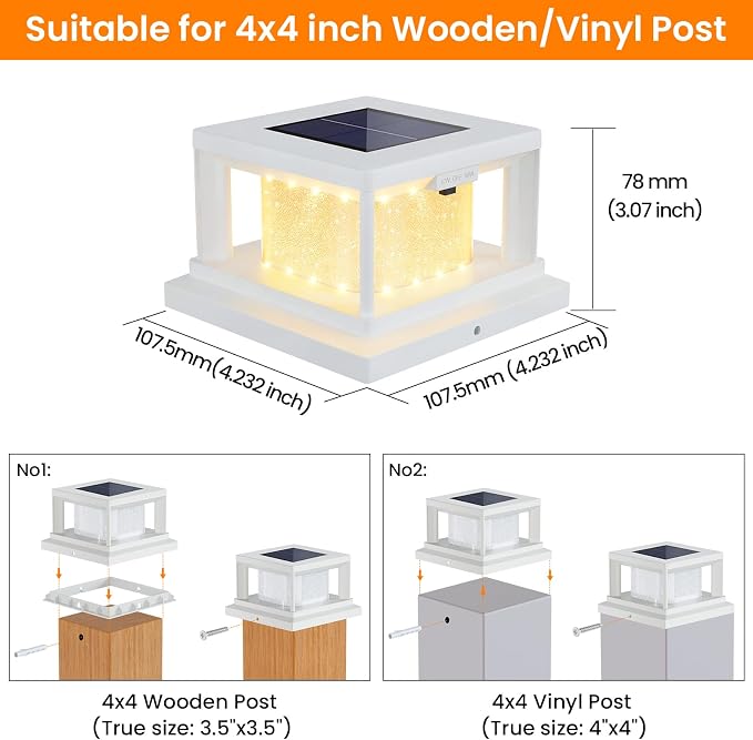 Mlambert 8 Pack Solar Post Lights Outdoor, 2 Modes LED Fence Cap Light for 4x4 Post, Waterproof Deck Light Patio Garden Decor, Warm/Cool White, White