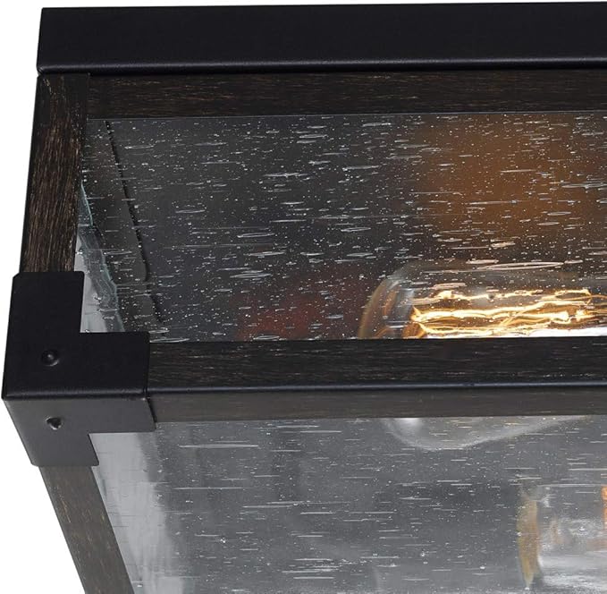 GLOBE Electric 65917 2-Light Flush Mount Ceiling Light, Dark Bronze, Dark-Wood Finish Accents, 5 Seeded Glass Panes, Bedroom Lighting Fixtures Ceiling, Lighting for Hallway or Dining Room