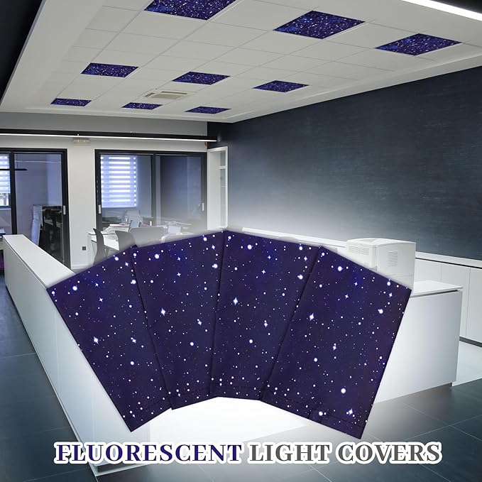 VIHOSE 4 Pcs 2 x 2 Feet Fluorescent Light Covers for Ceiling Lights Classroom Magnetic Light Filters for Reducing Harsh Glare Flicker for Office Classroom Home Drop Ceiling(Starry)