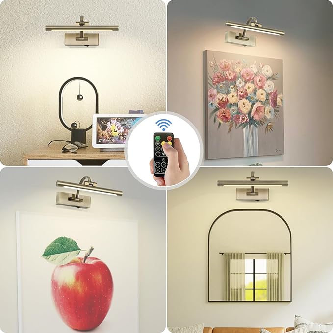 Tassuowell Wireless Picture Lights for Wall,12 Inch Battery Operated Picture Light,3CCT Dimmable Lights for Pictures on Wall with Timer and Remote for Display Photo Frame (Antique Bronze, 12inch)