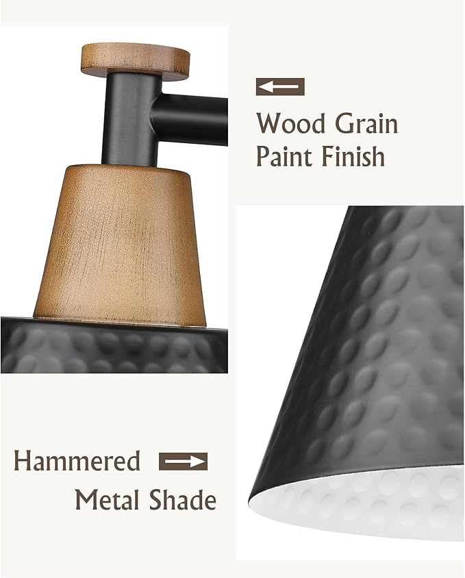 FEMILA Wall Sconces Set of 2, 1-Light Matte Black Bathroom Light Fixtures, Modern Single Vanity Light Wall Lamp with Hammered Metal Shade, 4FG59B-2 BK