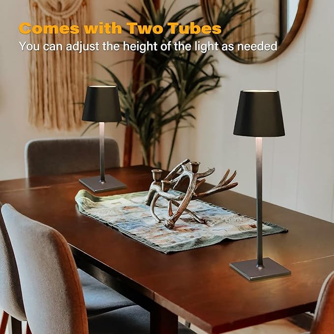 CHLORANTHUS Cordless Table Lamps, 3 Colors Stepless Dimming, 5000mAh Rechargeable Battery LED Desk Lamp for Bedroom/Couple Dinner/Desk/Cafe/Dining Room/Terrace (Black)