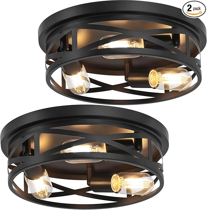 13-Inch Farmhouse Ceiling Light Fixtures 2-Pack, 3-Light Black Flush Mount Ceiling Light, Kitchen Lighting Fixtures Ceiling with Adjustable Head, Ceiling Lights for Hallway Kitchen Entryway, E26 Base