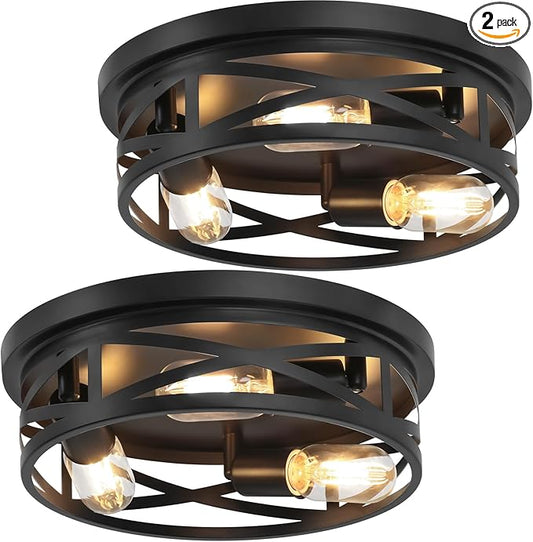 13-Inch Farmhouse Ceiling Light Fixtures 2-Pack, 3-Light Black Flush Mount Ceiling Light, Kitchen Lighting Fixtures Ceiling with Adjustable Head, Ceiling Lights for Hallway Kitchen Entryway, E26 Base