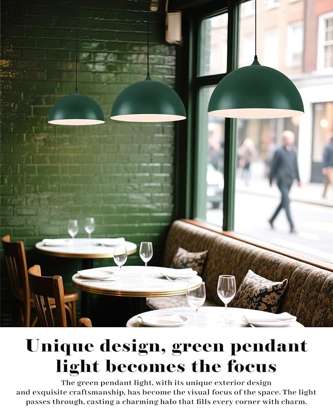 Green Pendant Lights Kitchen Island, 16 Inch Large Pendant Lights Kitchen Island, Large Dome Pendant Light, Modern Farmhouse Pendant Light for Kitchen Island, Dining Room, Cafe, Bar, 2 Pack