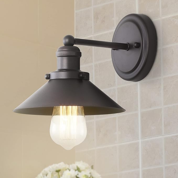 JONATHAN Y 7.88" Oil Rubbed Bronze 1-Light Industrial Farmhouse Metal Vanity Light Wall Sconce, Metal Shade for Bathroom Mirror, Kitchen, Entryway, LED Bulb Included (JYL7426A)