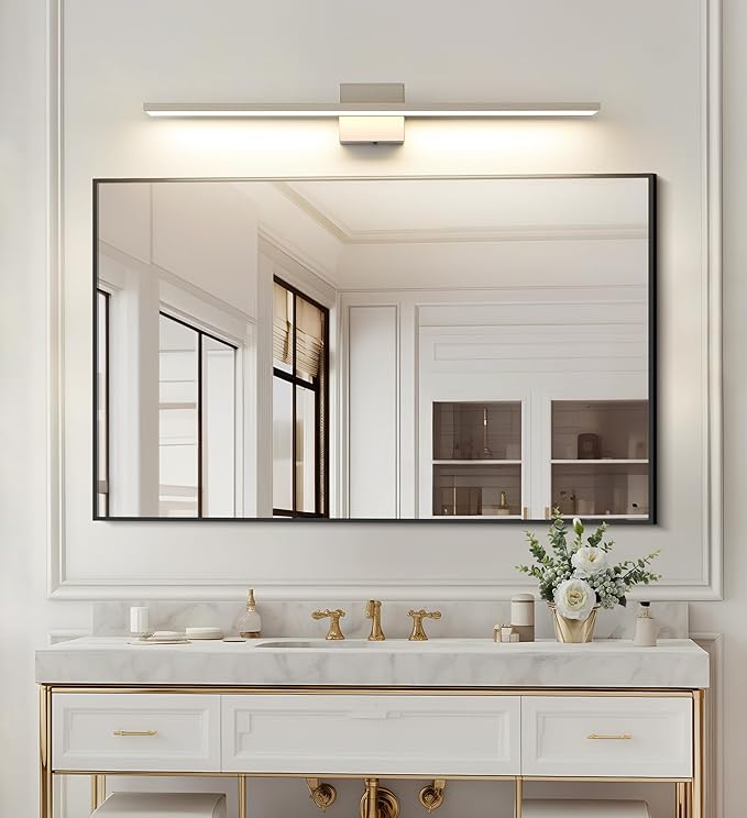 JUSHENG Brushed Nickel Vanity Lights for Bathroom Light Fixtures 5CCT Dimmable Vanity Light Bar LED Bathroom Lighting Over Mirror 31.5'' Inch 32W ETL Certificated