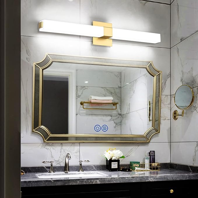 ZUZITO 32in Gold Bathroom Light Fixtures Modern LED Vanity Lights Bar 22W Acrylic Bath Wall Lighting Bright White 6000K