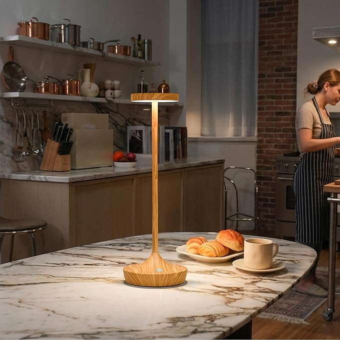 Set of 2 Cordless Table Lamps, Rechargeable 6000mAh LED Desk Lamps, Up to 60 Hours, Touch Control with 3-Level Dimming, Waterproof for Restaurant, Dining, Patio & Home Decor (Bamboo Pattern)