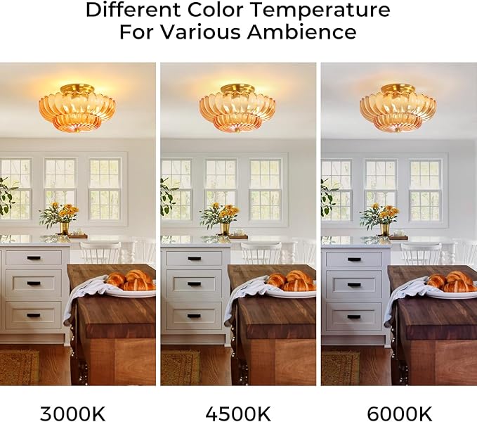 Semi Flush Mount Ceiling Light Fixture Vinatge Gold Ceiling Lights Mid Century Modern Orange Glass Close to Ceiling Lighting Fixtures for Bedroom Hallway Foyer Bathroom Kitchen Laundry Room Nursery