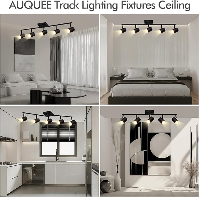 5 Light Track Lighting Fixtures Ceiling, Matte Black Kichen Track Lighting, Rotatable Light Heads, Adjustable Modern LED Track Lights for Kitchen/Living Room/Hallway/Bar,GU10 Bulb Not Included