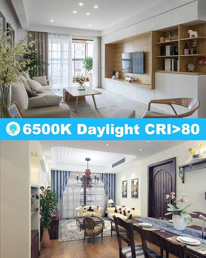 6 Inch Ultra-Thin LED Recessed Ceiling Light with Junction Box, 6500K Daylight, led recessed Light 12W 110W Eqv, LED Can-Killer Downlight, 1050LM High Brightness for Bedroom(6500K, 20Pack)