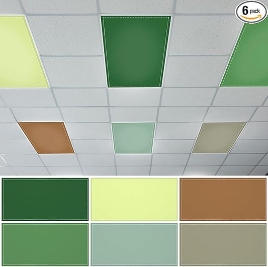 QOUBAI 6PCS Fluorescent Light Covers, 4 x 2 Feet Magnetic Light Cover Fluorescent Lights Shade Panel Positive Inspirational Ceiling Lights Filters for Office Classroom Home Drop Ceiling Sage Green
