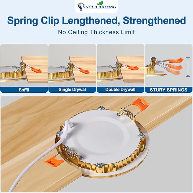 DLLT LED Recessed Ceiling Light: 24 Pack 3 Inch Gold Slim Recessed Lighting for Kitchen - 5CCT Dimmable Canless Wafer Downlight for Living Room - 600LM Brightness 6W LED Can Lights for Bedroom ETL FCC