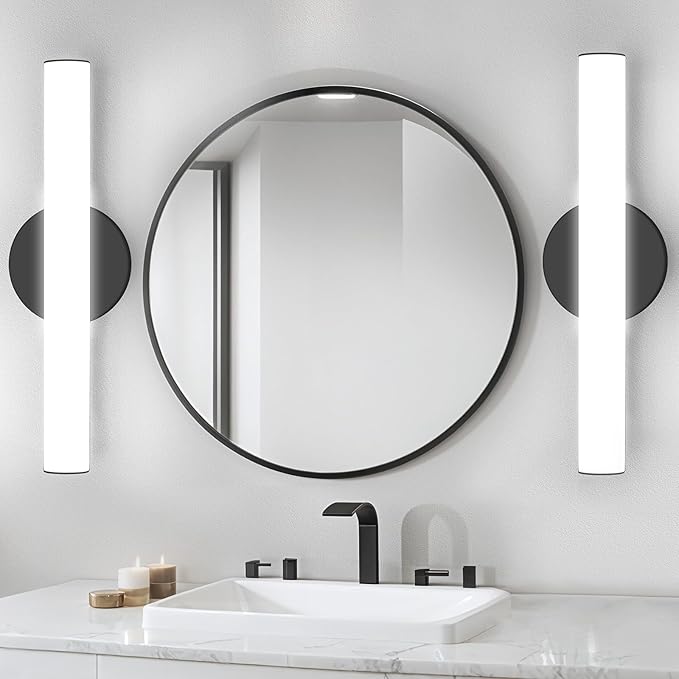 FOLKSMATE 2-Pack Modern Dimmable LED Vanity Light Bar Lighting Fixtures, 15.9 Inch LED Bathroom Light Fixture Over Mirror, 15W 1300LM Daylight White 5000K Wall Sconces Lighting, Black Bath Lamp Bar
