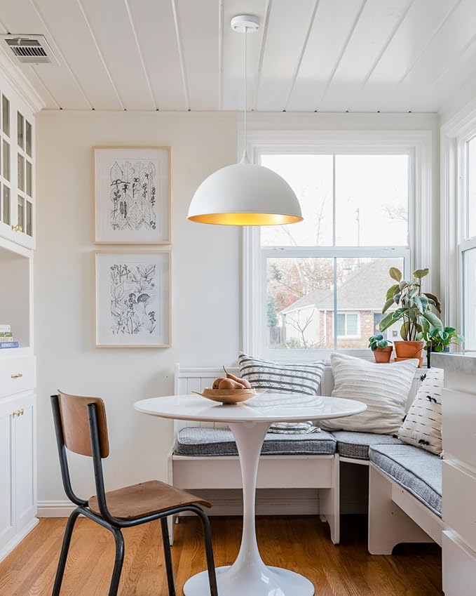 White Pendant Lights Kitchen Island 15.7", Modern Large Pendant Light Adjustable Height, Farmhouse Dome Hanging Light for Dining Room Bedroom Foyer Barn