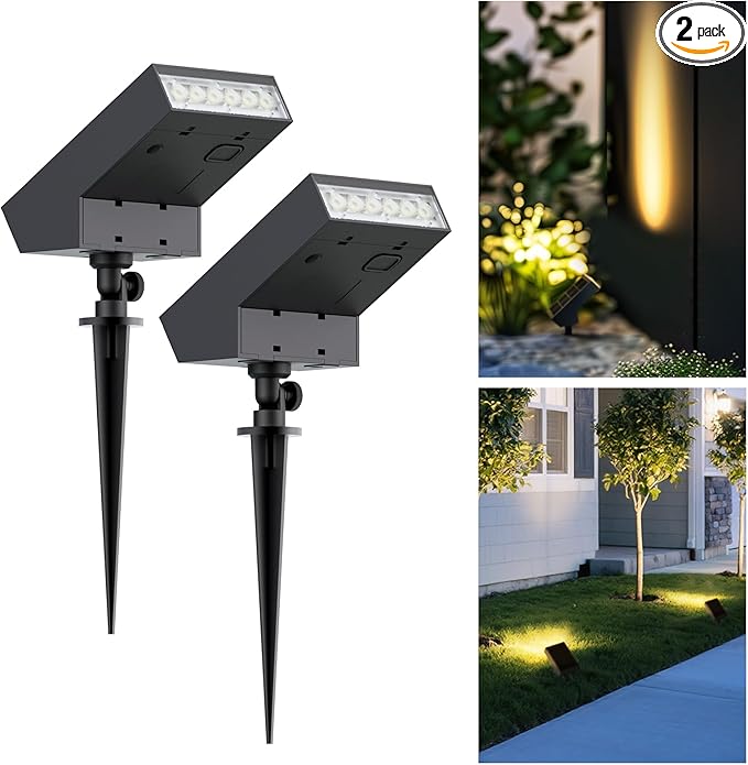 SOTTLOT Solar Spot Lights Outdoor, Solar Pathway Lights, Metal Ground Spike | 4 Working Modes, 500LM Solar Landscape Light, IP65 Waterproof Solar Powered Outdoor Lights for Lawn Yard Garden Patio, 2pcs