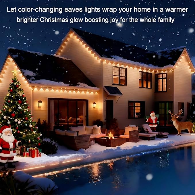 Permanent Outdoor Lights,150FT RGB Christmas House Lights Outdoor with APP Remote Control, IP67 Waterproof Smart Eternity Eaves Lighting for Holiday, Party, Daily