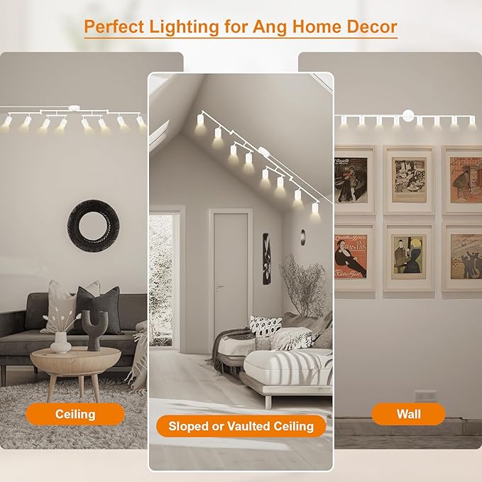 Plug in Track Lighting LED, Track Lighting Fixtures Ceiling, White 8-Light Kitchen Light Kit, Plug in Wall Light with 14.8ft Power Cord, Rotatable Ceiling Spotlight for Bedroom(GU10 Socket, NO Bulb)