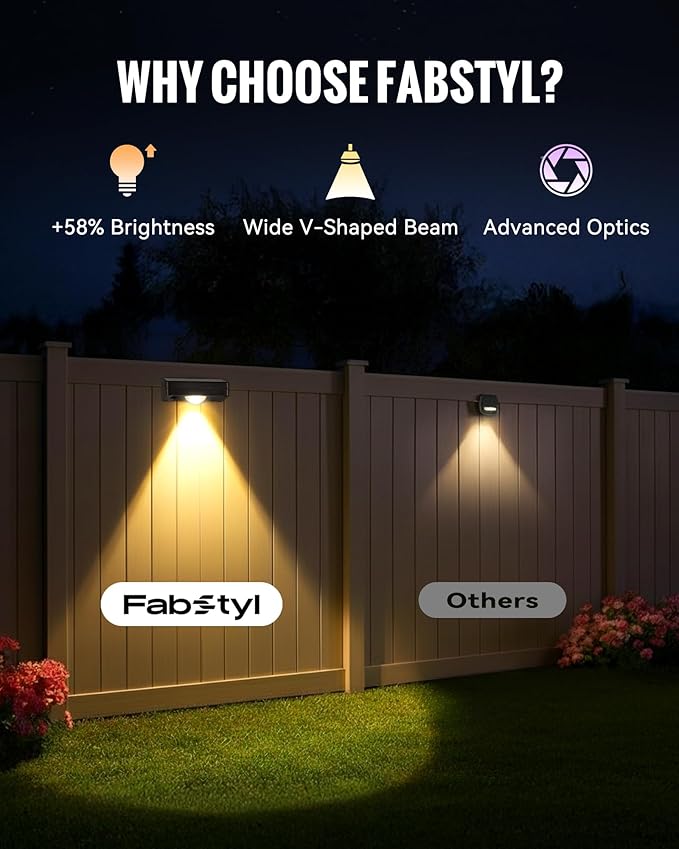 Solar Fence Lights Outdoor, 3000/4500/6000K 3 Mode, Fence Lights Solar Powered for Outside Backyard, Railing, Step, Patio, Fence Post, Home Improvement Garden Decor，8 Pack