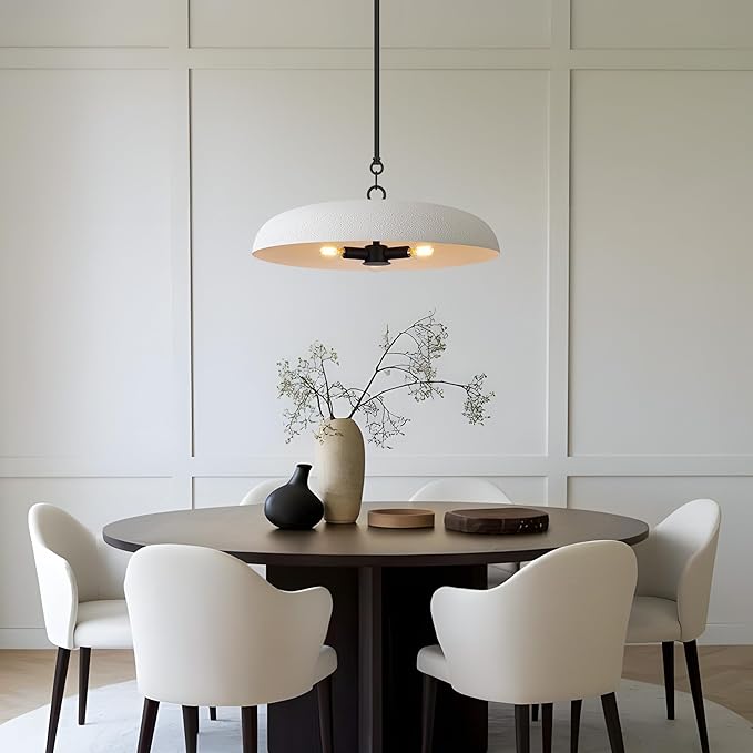 19.7 Inch Extra Large Pendant Light, 3-Light White and Black Metal Pendant Lighting Fixture, Oversized Modern Dome Chandelier Ceiling Hanging for Kitchen Island Dining Room Living Entryway