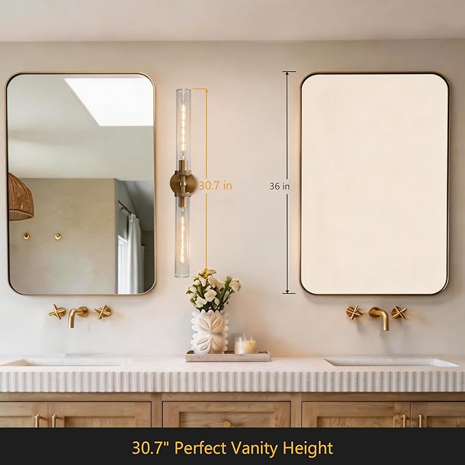 30 inch Bathroom Sconce Hardwired, Modern Bathroom Wall Sconce 2 Lights Vantiy Sconce Bathroom Vanity Light,Brass Sconce for Mirror, Living Room, Bedroom, Hallway (E26 Bulb Included)