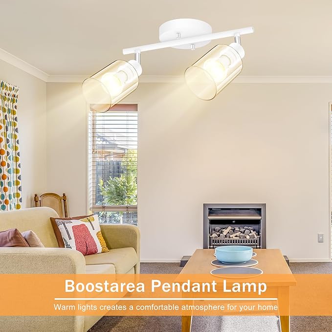 BoostArea 2-Light Bathroom Light Fixtures, White Modern Vanity Wall Lights with Clear Glass Shade, Flexibly Ceiling Light for Mirror Kitchen Living Room Hallway Cabinet Porch