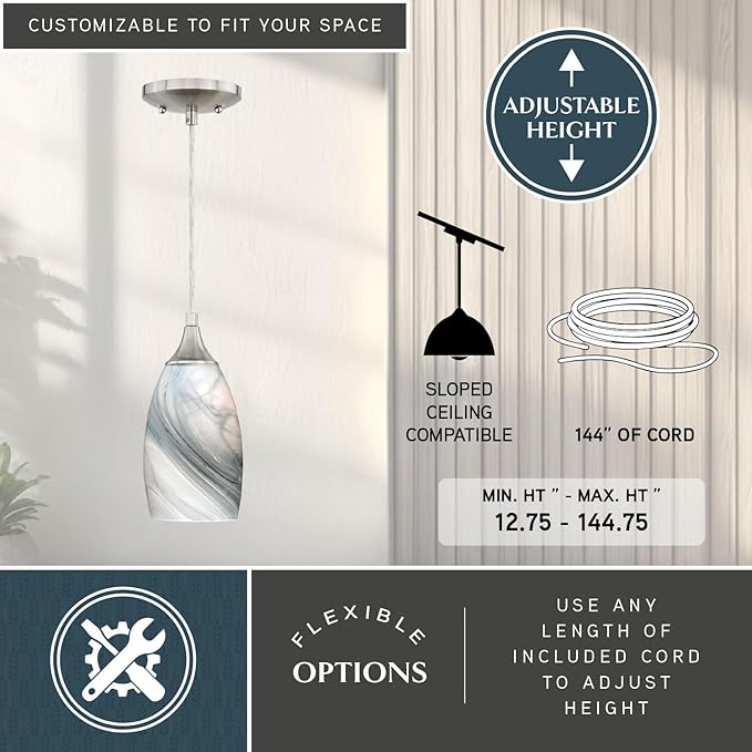 VAXCEL 3-Pack Milano Mini Pendant for Kitchen Island, Satin Nickel Finish, Transitional Ceiling Mounted Lighting, Easy Installation