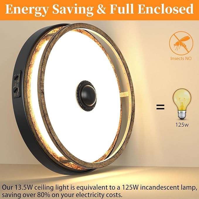 Motion Sensor Outdoor Ceiling Light, 2 Pack Outdoor Flush Mount LED Farmhouse Ceiling Light Fixtures, 12" Dusk to Dawn Porch Lights for Ceiling, Rustic Ceiling Lamp for Entryway, Garage