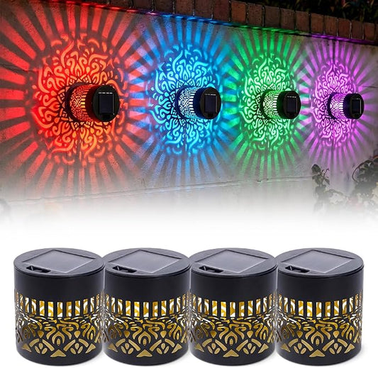2026 New Decorative Solar Mandala Lights, Solar Mandala Lights Outdoor, Mandala Theme Waterproof Fence Light for Garden, Patio, Deck, Post, Fence Yard Decor (4PCS)