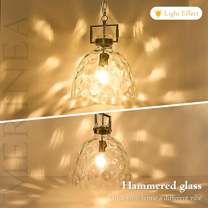 Glass Pendant Light, 13.8 Inch Single Hanging Ceiling Light with Adjustable Chain, E26 Base Oversized Clear Glass Kitchen Island Pendant Lighting in Brass Gold for Dining Room, Entryway
